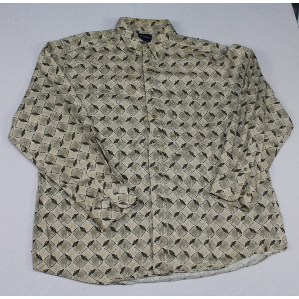 Cataline Men Beige Casual Button Down Plaid Long Sleeve Collar Size XLT